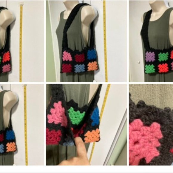 Granny Square Purse Handmade Small Knit Bag Tote Bag Shoulder Bag 10 in x 6.5 in - Picture 7 of 8